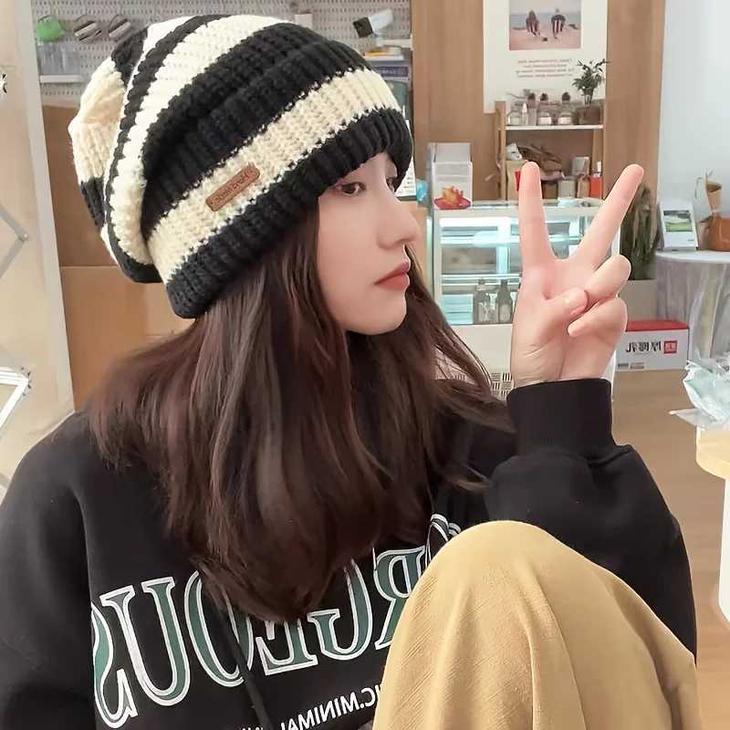 Korean Fashion Striped Knitted Hat Trend Lightweight Hat For Men Women Warm Windproof Autumn Winter Suitable For Outdoor Cycling J251022