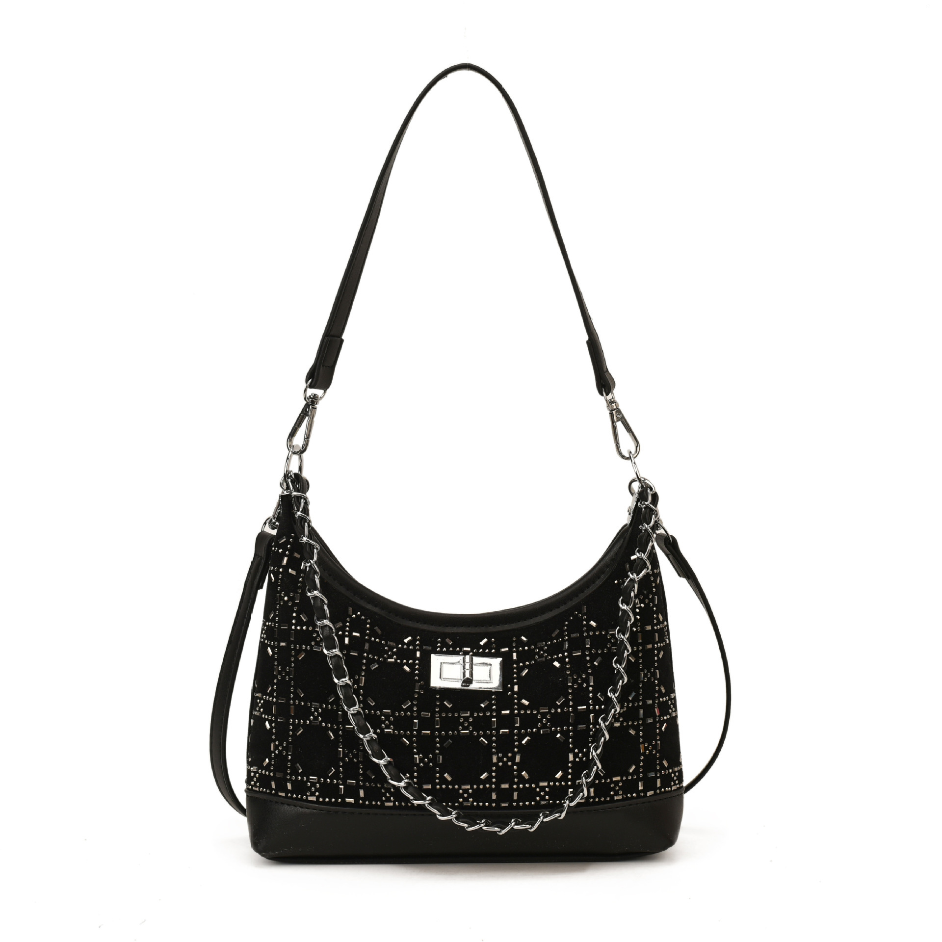 Luxury Brand Designer Bag Deerskin Velvet Inlaid Diamond Chain Bag For Women, High-End Feel, Autumn And Winter New Korean Version, Niche Design, Fashi