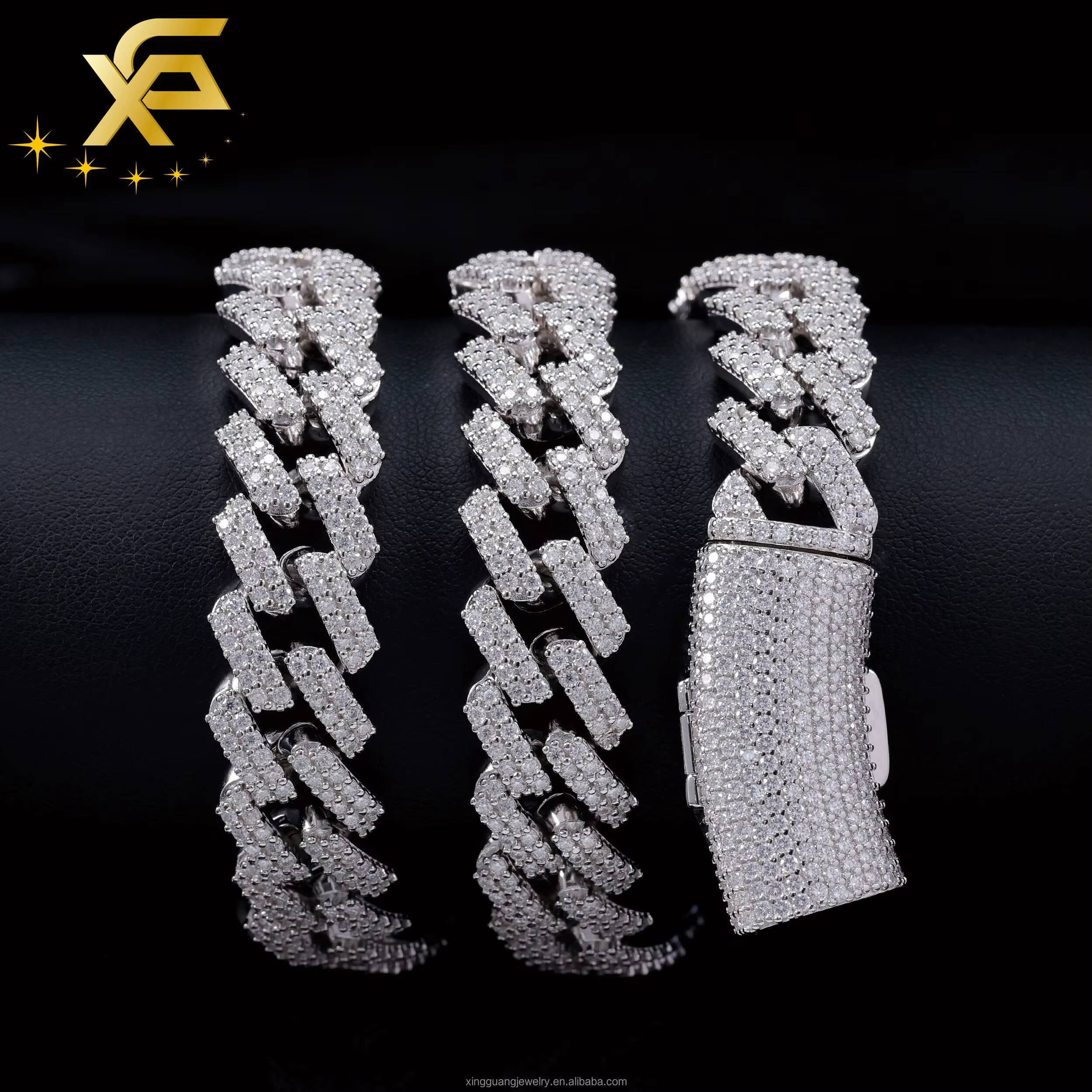 Fine Jewelry Solid 925 Silver 13mm Wide Moissanite Cuban Chain For Men GRA Moissanite VVS Diamond Cuban Lidynamic Chain Necklace