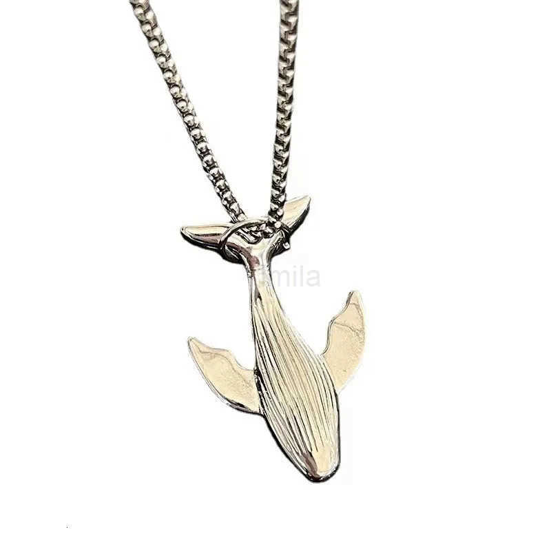 Fashion Trend Whale Stainless Steel Pendant Necklace for Men Exquisite Highend Design Small Whale Cold Wind Long Sweater Chain U251022