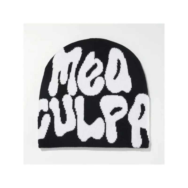MEA CULPA Korean version fashion versatile autumn and winter hip hop European and American trend letter jacquard knit hat J251022