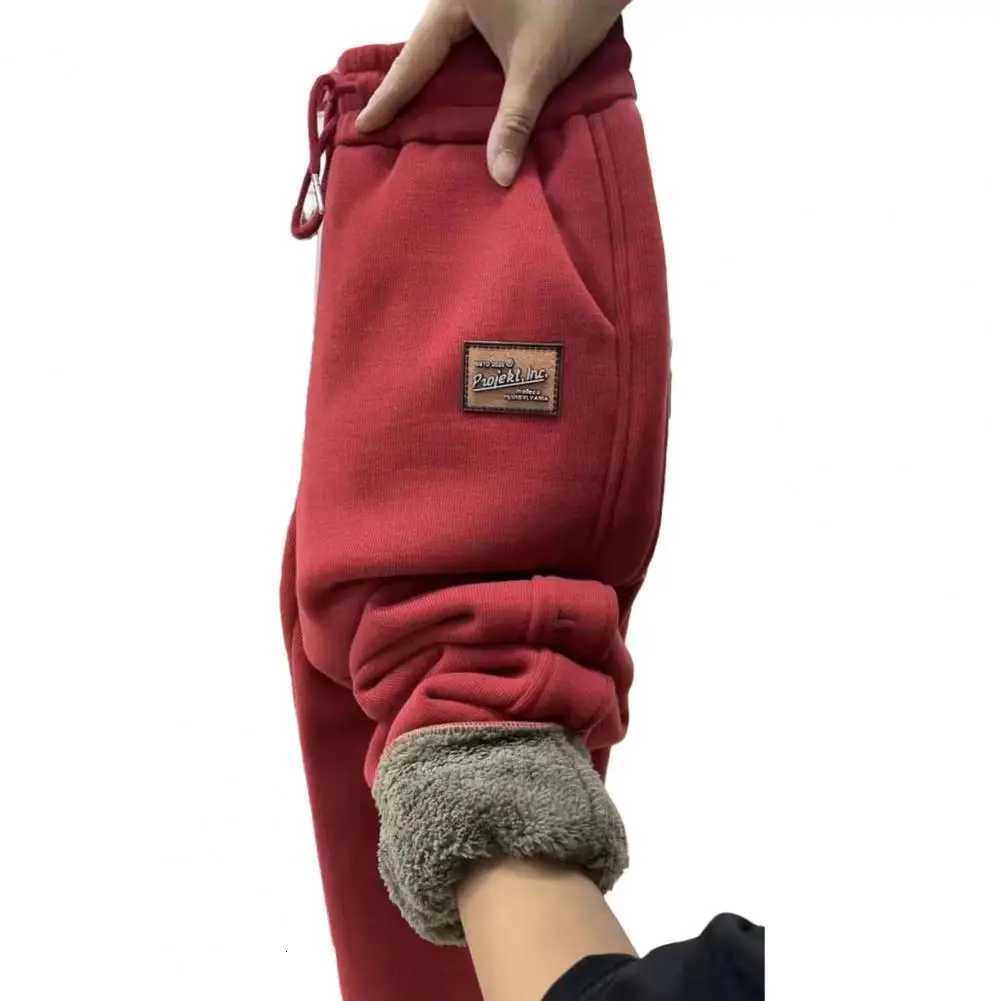 Women Autumn Winter Warm Sweatpants High Waist Drawstring Pockets Solid Color Casual Trousers Fleece Lining Thick Harem PantsT251022