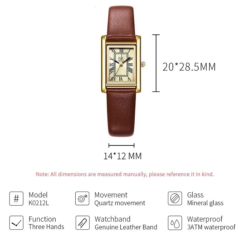 Designer Watch Small Square Watch Genuine Luxury Watch Leather Strap Women's Watch Roman Numerals Waterproof High-end Watch Women's Watch