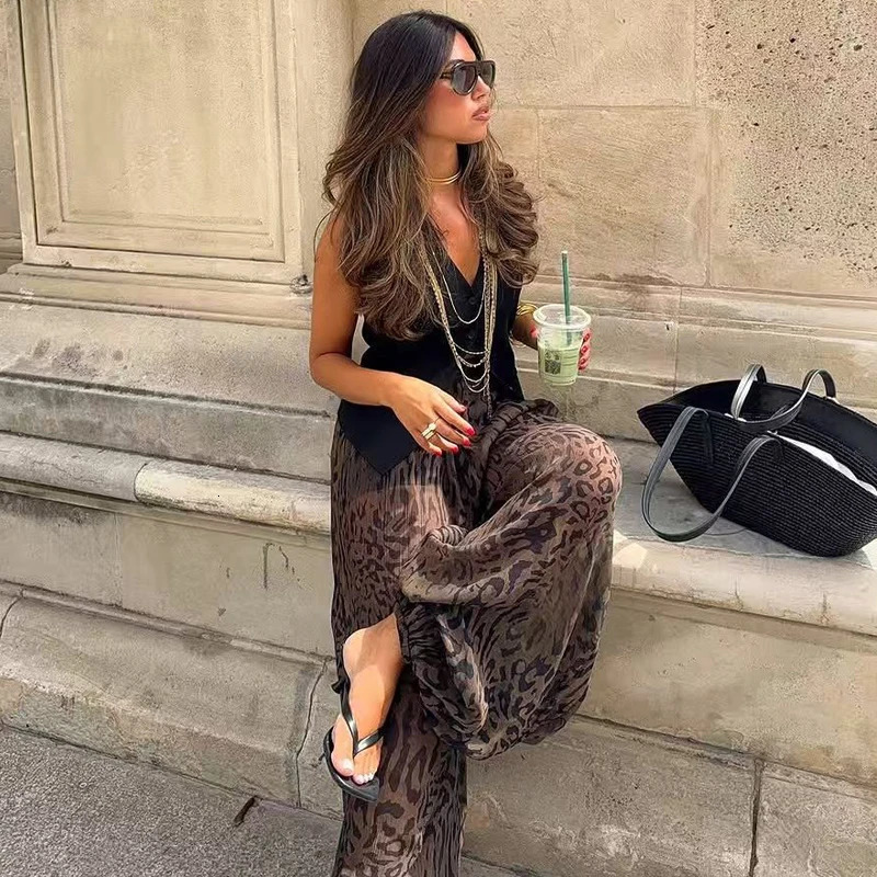 HXAO 2025 Womens Pants Animal Print Wide Pants Autumn Ladies Vintage Baggy Lantern Trousers Y2K Pleated Oversize Wide Leg Pants 251022