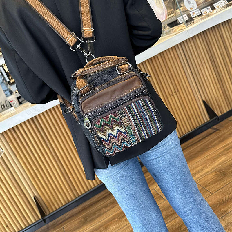 Denim For Women New Color Block Embroidery Multi Use Single Double Shoulder Bag Fashion Handbag With Genuine Leather High Quality