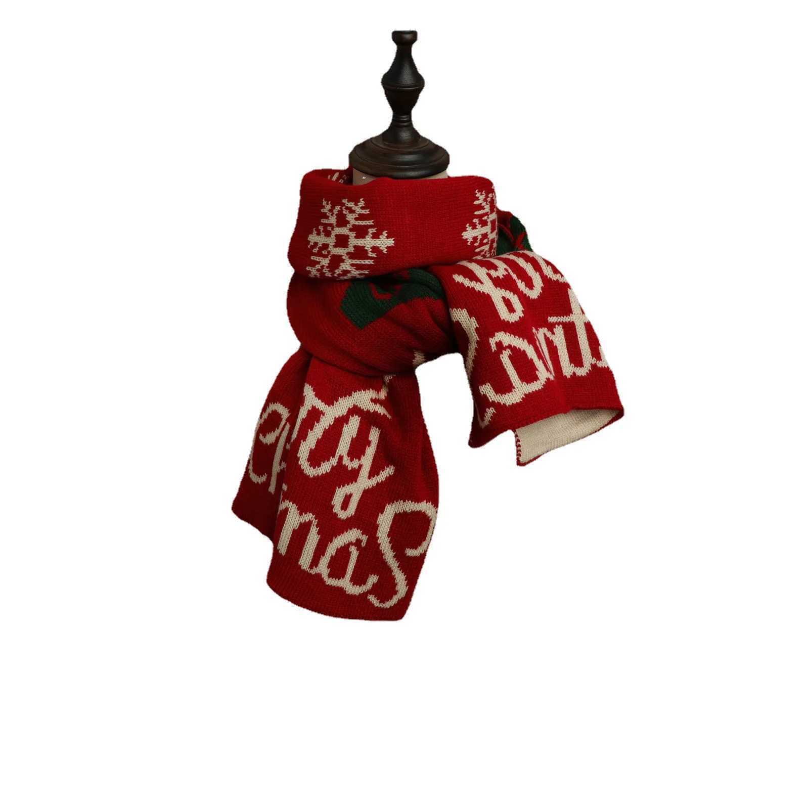 Versatile Christmas Knitted Wool Red Scarf Deer Elk Scarfs Printed Snowflake Warm Personality Couple Shawl Merry Christmas gifts J251022