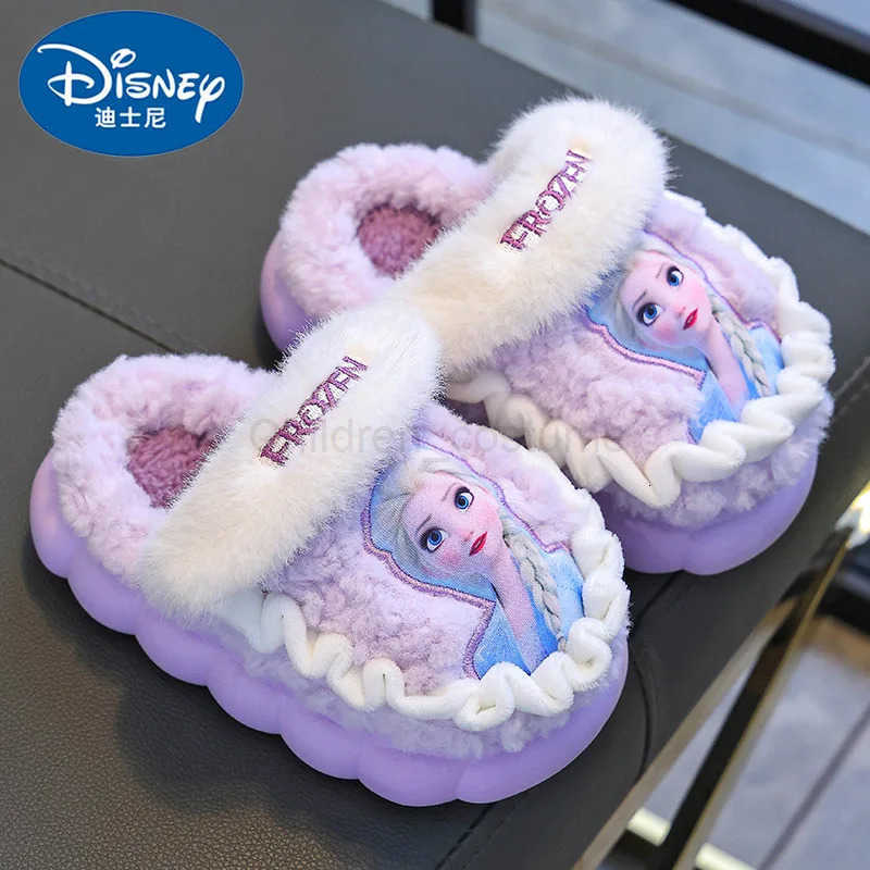 Disney Princess Elsa Winter Childrens Cotton Home Slippers Frozen Girls Snow Non Slip Warm Baby Slippers Pink Blue Size 2436 H2510221