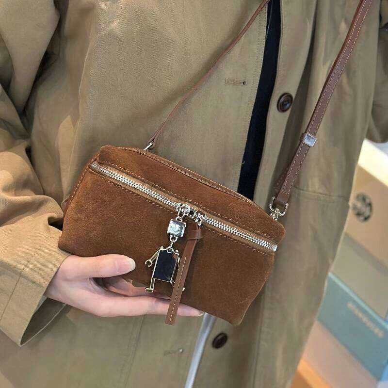 Women's Mini Suede Cowhide Leather Crossbody Handbag Designer Autumn Winter Lady Commuting Shoulder OL Phone Bag Suo251022