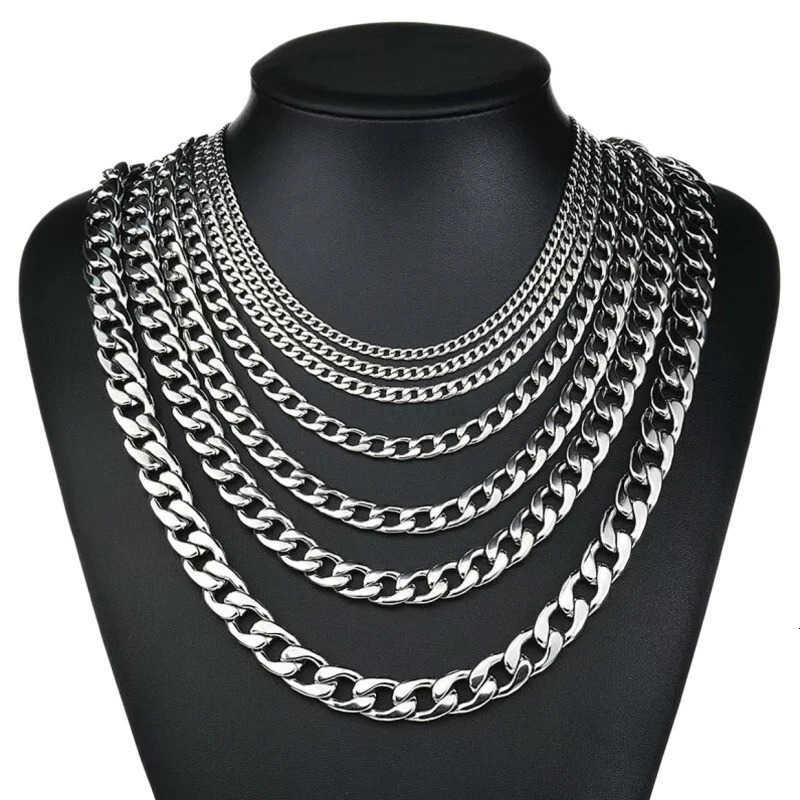 YQ 316L Stainless Steel Cuban Link Chain Flat Necklace For Men Women Jewelry Accessories U251022