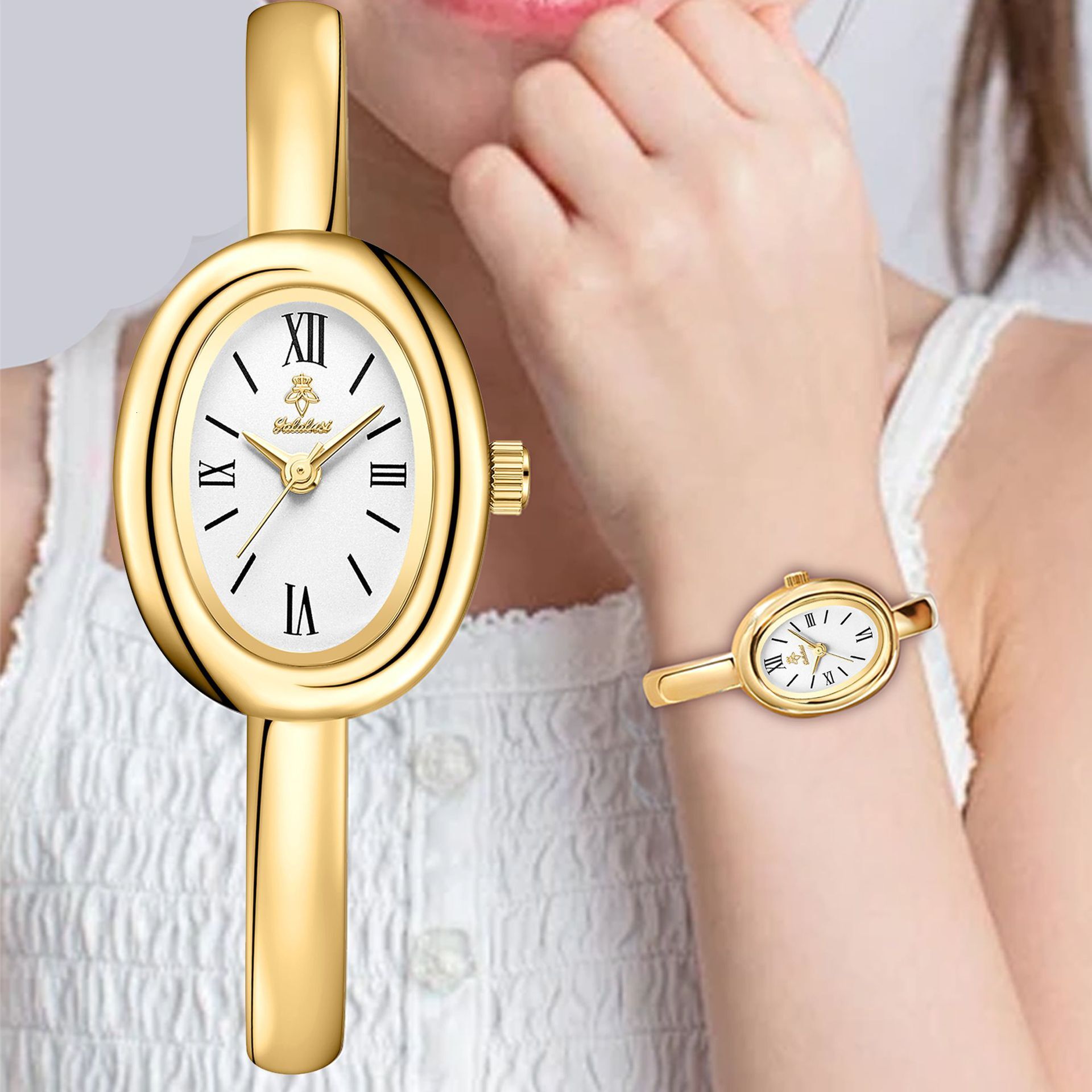Designer Watch Yalalusi Luxury Watch High-end Watch Oval Bracelet Women's Watch Gold Watch Simple Quartz Watch