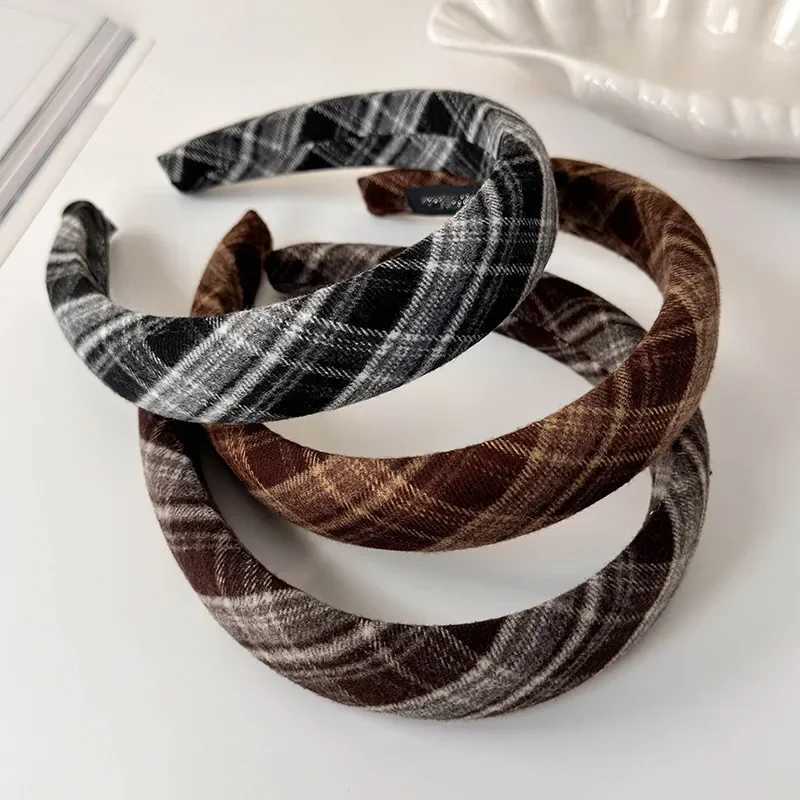 Autumn Winter Retro Preppy Style Plaid Contrasting Headband Womans Temperament Hair Hoop Hair Band Female Party Hair Accessories V251022