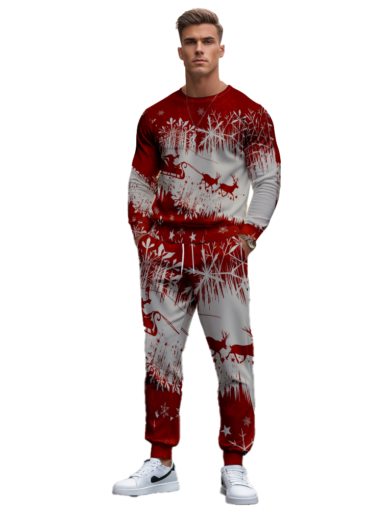 Men's Brown Knitted Cotton Blend Long Sleeve Round Neck Sweatshirt Ankle-Length Casual Comfortable Outdoor Wear T-Shirt - YLWY00173