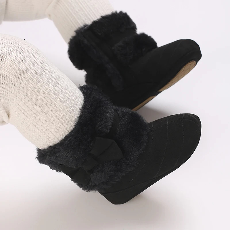 018M baby shoes Girls winter plush comfort snow boots cute bow cotton soft soled nonslip toddler 251022