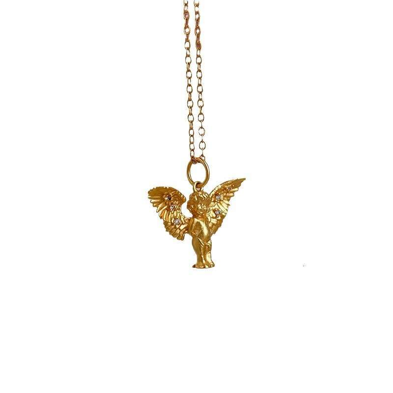 Same Style Cute Little Angel Pendant for Women 2024 New Gold Wings Exquisite Personalized Necklace