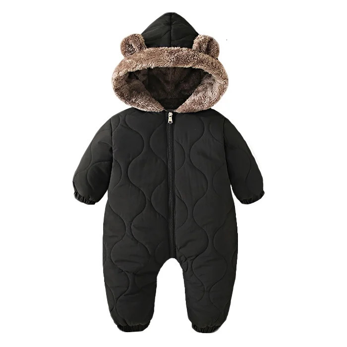 Baby jumpsuit winter plush and thick hooded down climbing suit for babies to go out hug clothes born cotton jacket 251022