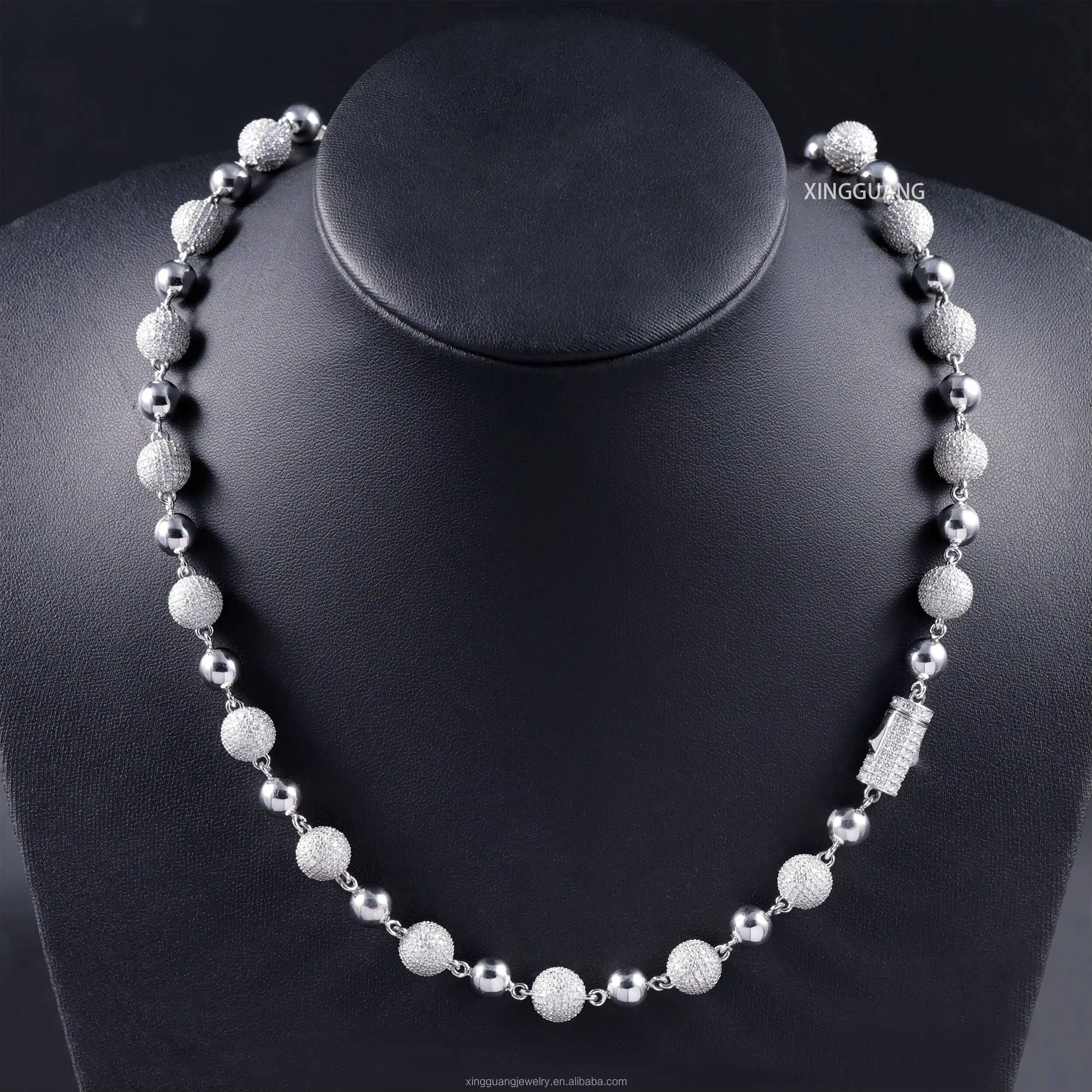 Yu Ying 925 Sterling Silver Cuban Chain 10mm Width Moissanite Diamond Ball Shape Hip Hop Necklace Cuban Lidynamic Chain