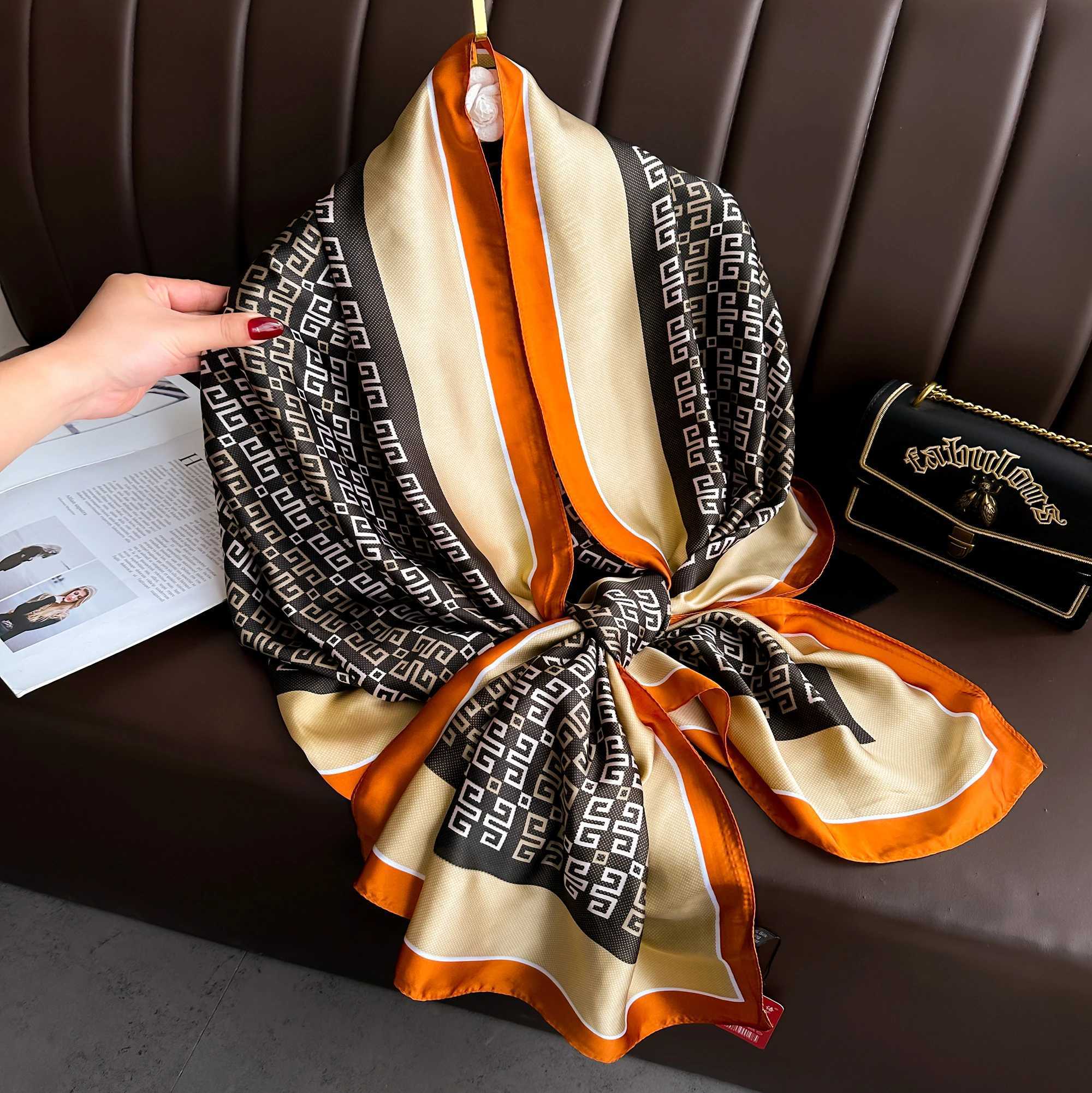 2024 18090cm Luxury Brand Spring Summer Autumn Women Clothing New Fashion Color Matching Printed Silk Scarf Lady Shawl Turba J251118