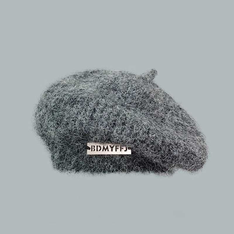 Japanese Style Mohair with Iron Lable Knitted Beret Women Vintage Trend Warm Painter Hat Female Artist Hat Ladies Autumn Winter J251022