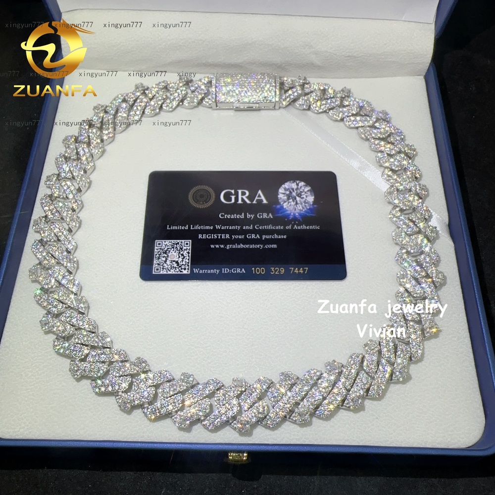 Pass Diamond Tester 18mm Iced Out Hip Hop D Color VVS Moissanite Diamond Sterling Silver 925 Cuban Link Chain Necklace