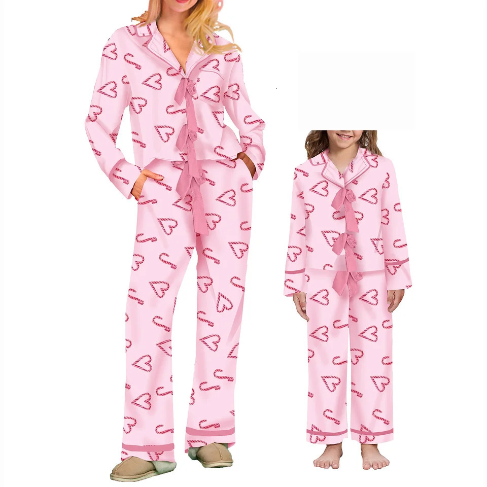 Hirigin Mommy and Me Matching Christmas Pajamas Set Bow Tie Shirt Pants Xmas Pjs Set 2 Piece Jemmies for Women Girl 251021