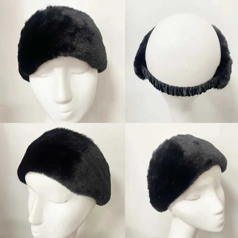 Winter Wide Headband Rabbit Fur Hairband Elastic Windproof Warm Ear Protection Women Hair Accessory for Cold Weather Styling V251022