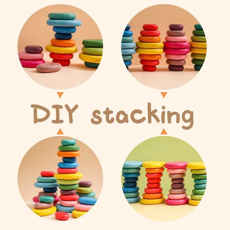 Baby Wooden Rainbow Stacked Stone Building Block Montessori Creative Balanced Toys Nordic Style Stacking Game For Kid J251022