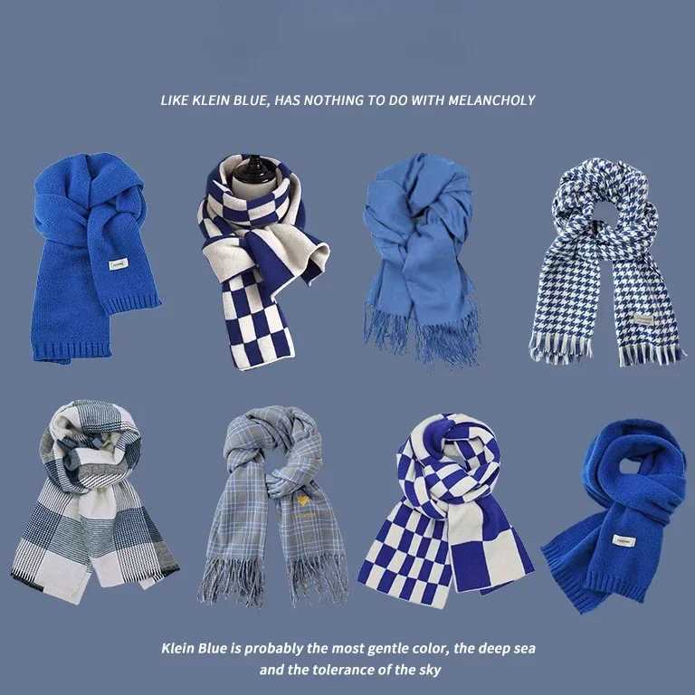 Klein Blue New Atmosphere Scarf Womens Winter Shawl Thickened Warm Trend Versatile Scarf Mens Christmas J251022