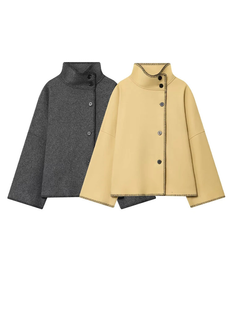 HH Woman Autumn Fashion Loose Coat Women Casual Long Sleeve Turtleneck SingleBreasted Decorate Solid Street Style Jackets 251021