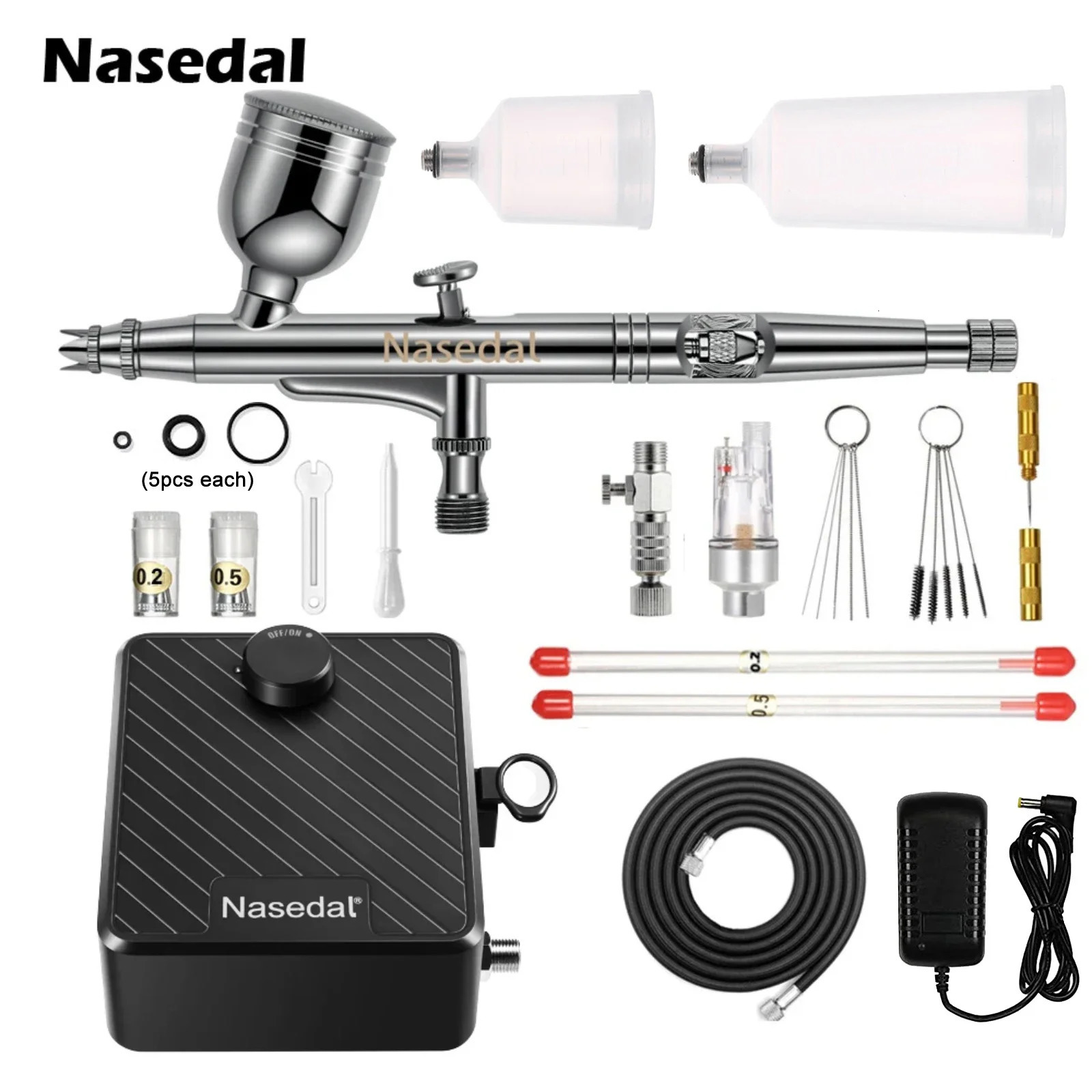 Nasedal Airbrush Kit Upgraded 40 PSI DualAction Airbrush Compressor Kit for Nail Makeup Model Cake Painting 02mm0m05mm 251015
