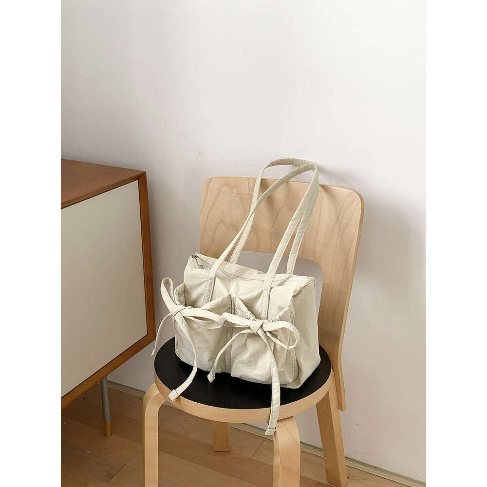 Korean Nylon Tote Large Capacity Women's Casual Shoulder College Student Class Bowknot Morning Commute Bag B5