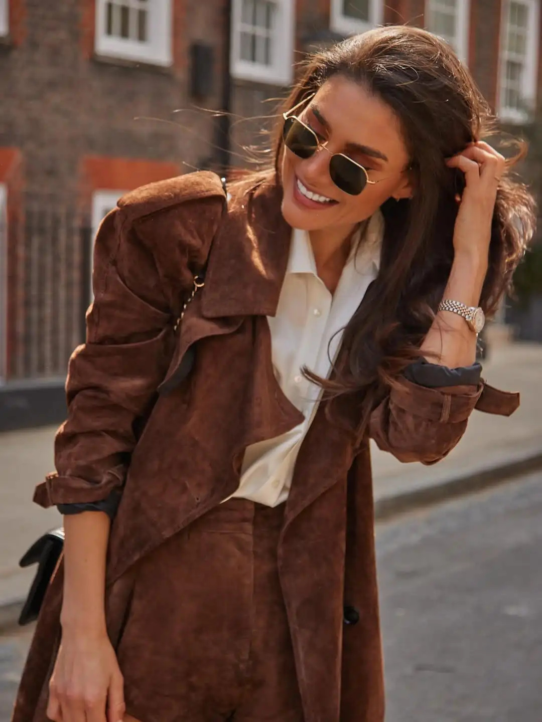 Brown Long Suede Overcoat Women Fashion Solid Chic Lapel Single Breasted Loose Outerwear Lady Autumn Daily Highstreet Jacket 251021