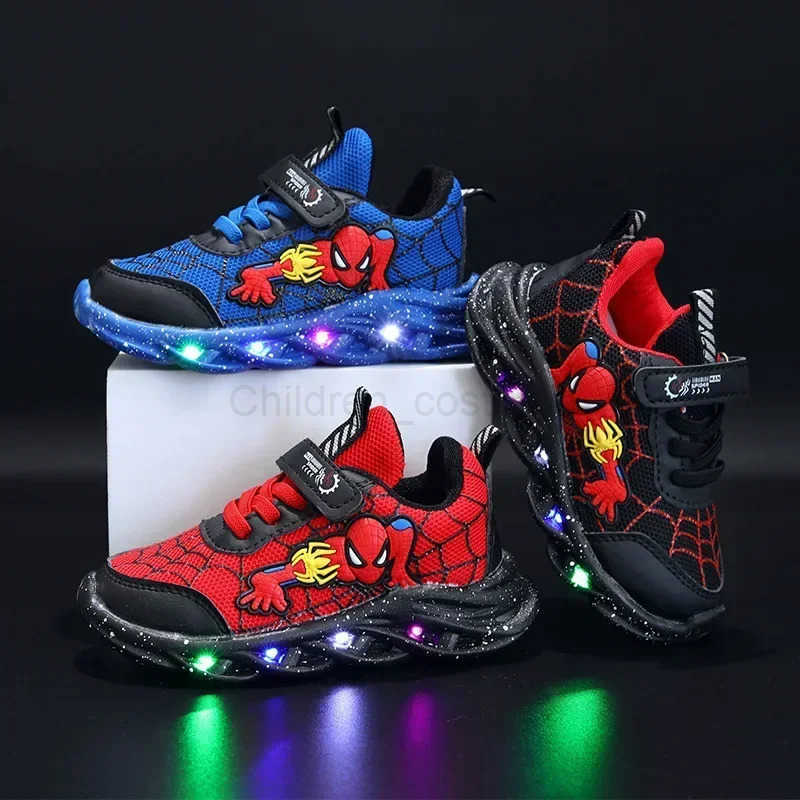 Disney LED Casual Sneakers Red Black For Spring Boys Spiderman Mesh Outdoor Shoes Children Lighted Nonslip Shoes Size 2130 H251022