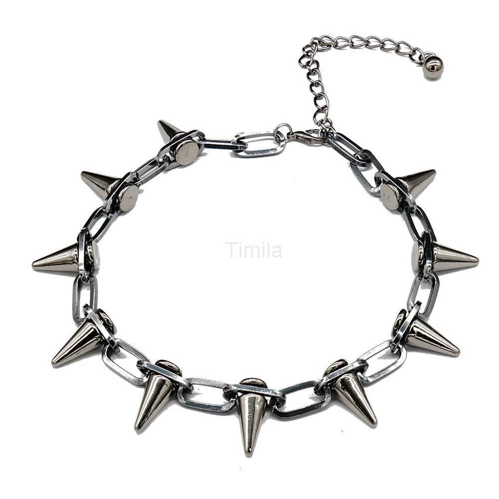 Hip Hop Black Alloy Rivet Men Necklace Punk Metal Choker Neogoth Fashion Jewelry Trendy Accessories U251022