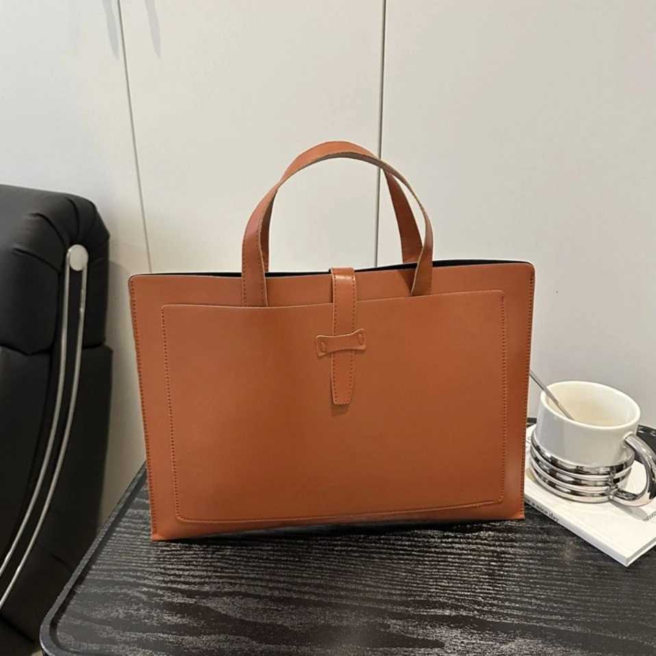 New Solid Color File Tote Bag Office PU Leather Briefcase Casual Business Laptop Handbag Men Women W251022