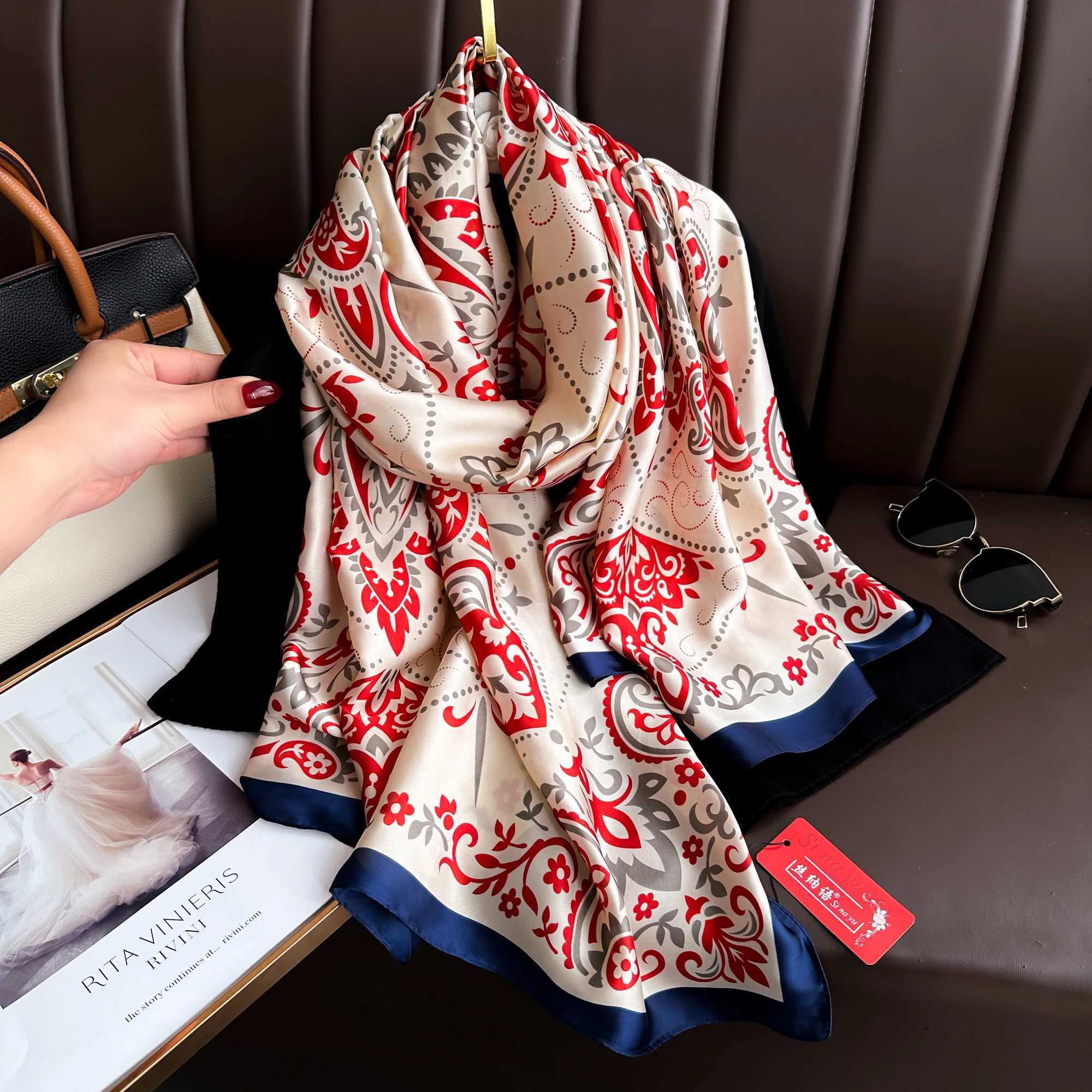 2024 18090cm Luxury Brand Spring Summer Autumn Women Clothing New Fashion Color Matching Printed Silk Scarf Lady Shawl Turba J251118