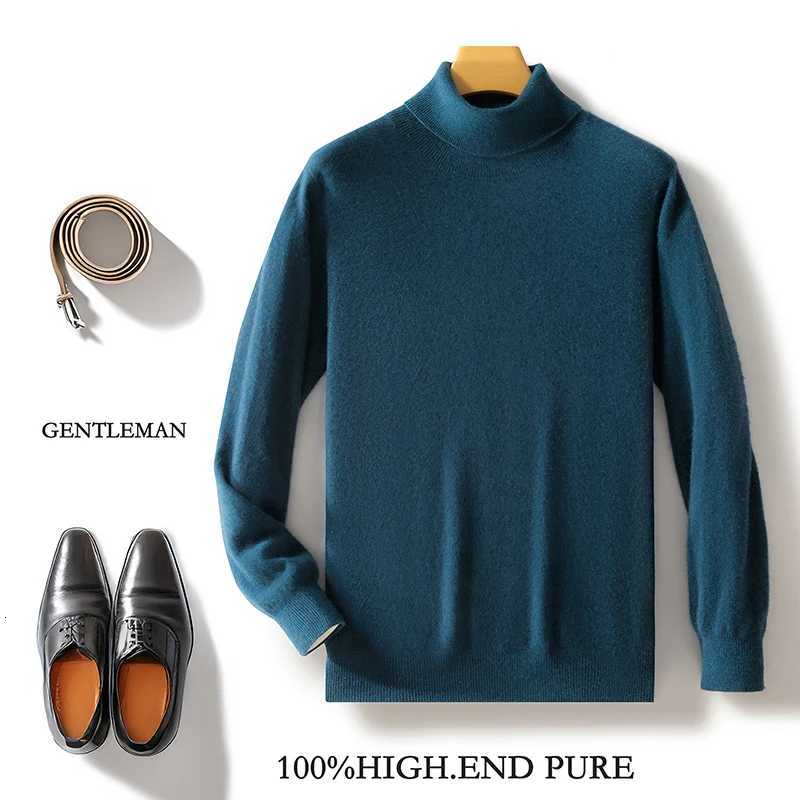 FallWinter 12Needle Flat Lapel 100 Pure Wool Mens Long Sleeve Pullover Knitted Bottoming Shirt InsideXJ251022