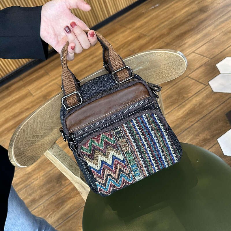 Denim For Women New Color Block Embroidery Multi Use Single Double Shoulder Bag Fashion Handbag With Genuine Leather High Quality