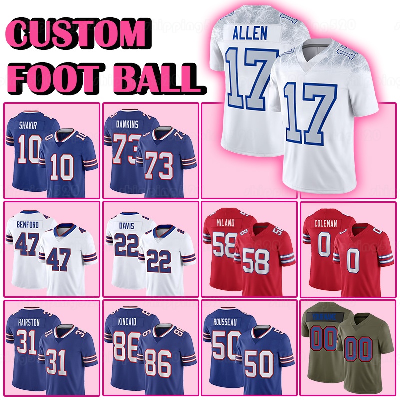 17 Josh Allen Football Jersey 10 Khalil Shakir 73 Dion Dawkins Christian Benford Ray Davis Matt Milano Keon Coleman Maxwell Hairston Dalton Kincaid Greg Rousseau