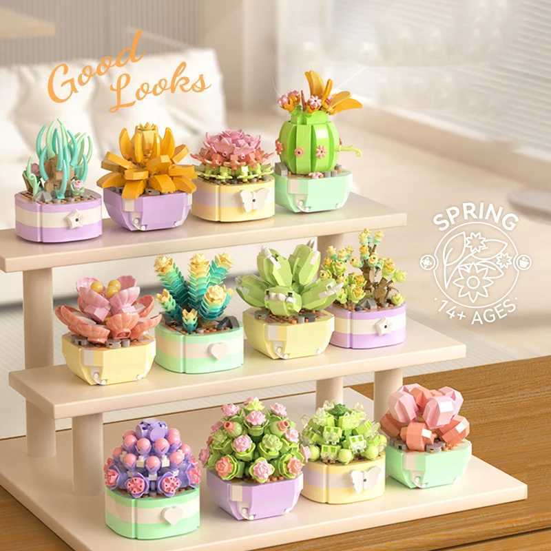 Building block simulation flower series succulent garden puzzle assembly building block decorations for childrens gifts J251022