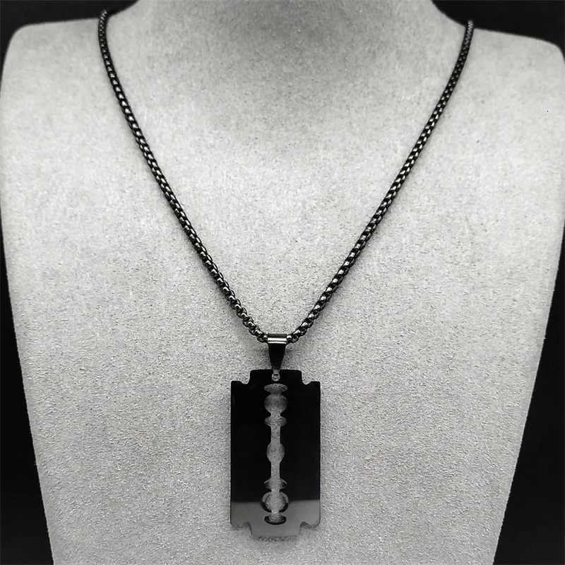 Gothic Blade Razor Pendant Necklaces Men Stainless Steel Black Goth Male Chain Necklace Grunge y2k emo Jewelry collier homme V251022