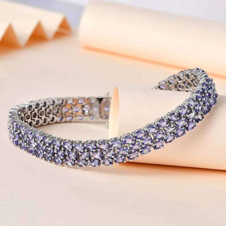 High-End Women's Three-Row Tanzanite Bracelet Sterling Sier Fashion Accessories Silicon Stone Bangle