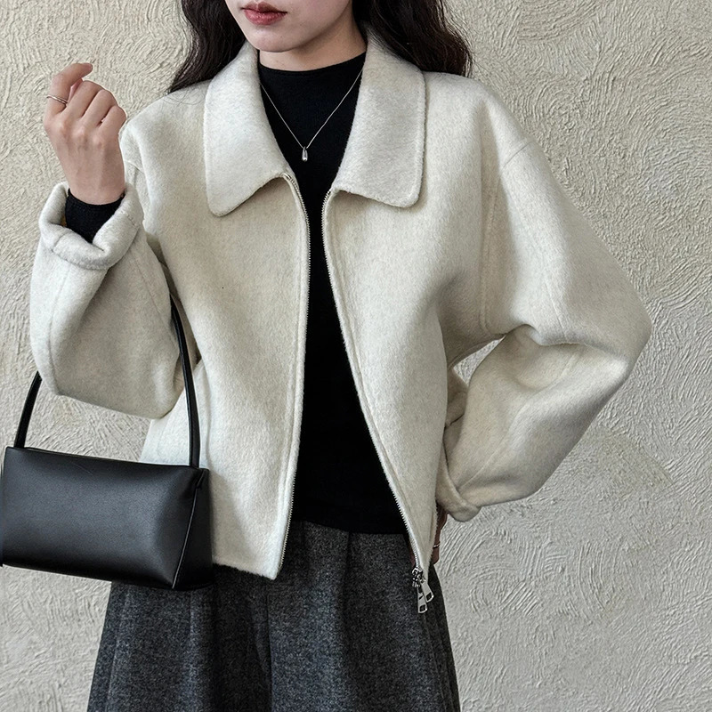 LANMREM Korean Trendy TurnDown Collar Doublefaced Woolen Coat Autumn Winter Short HighEnd Zipper Overcoat 2DB5640 251020