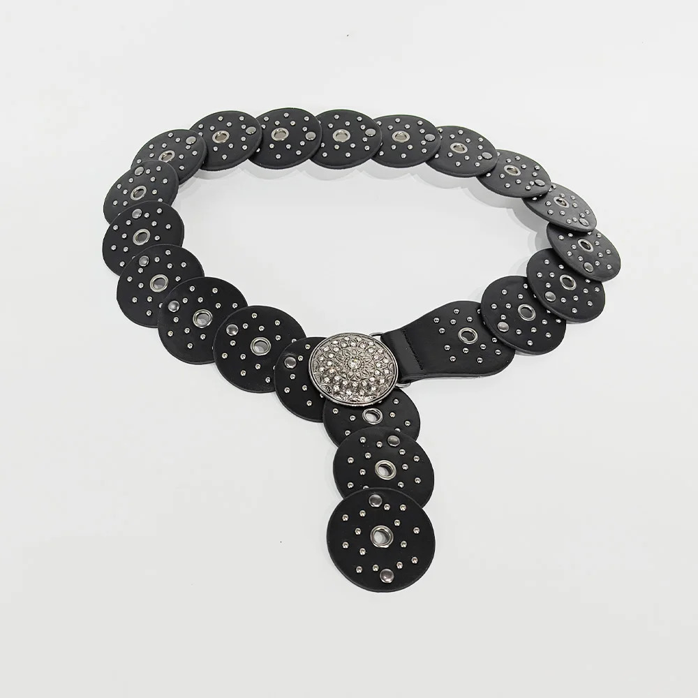 Womens Western Strass Belt High Quality Metal Hollow Ladies Wide Waistband Vintage Personalized Round Belts for Women Y2K Dress 251013