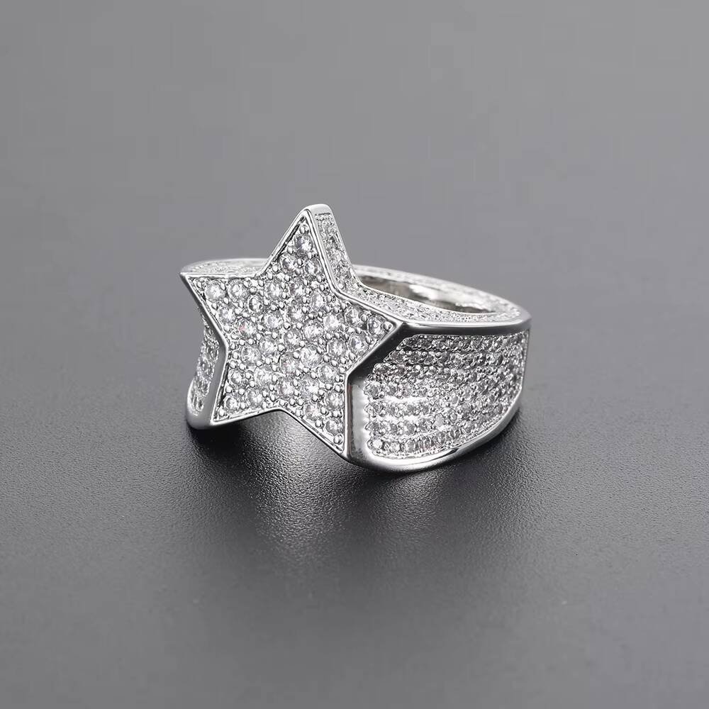 Hip Hop Jewelry Diamond Rings Full Pave 3A CZ Stone Five Pointed Star Iced Out Rings for Men