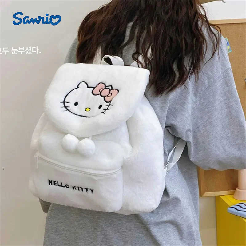 Sanrio Plush Schoolbag Hello Kitty Furry Bag Cute Cartoon Fluffy Satchel Tote Backpack Kawaii Handbags Large Capacity Plushie L251022
