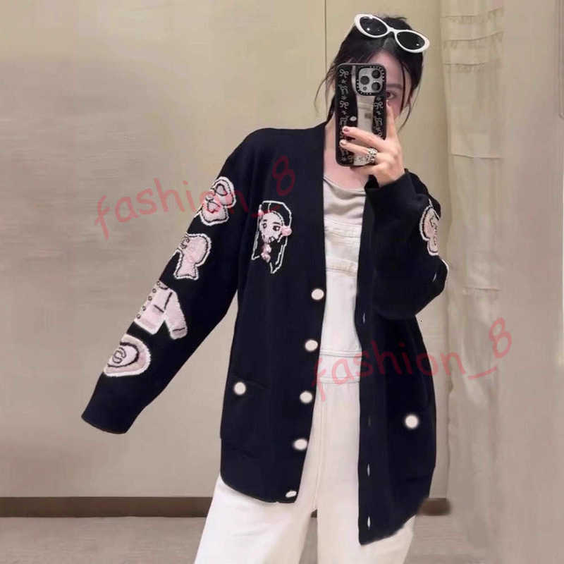 Designer Women's Sweaters Couture 25th Autumn Winter New Style Little Cartoon Doll Long Sleeve Wool Knit Cardigan Coat for Women