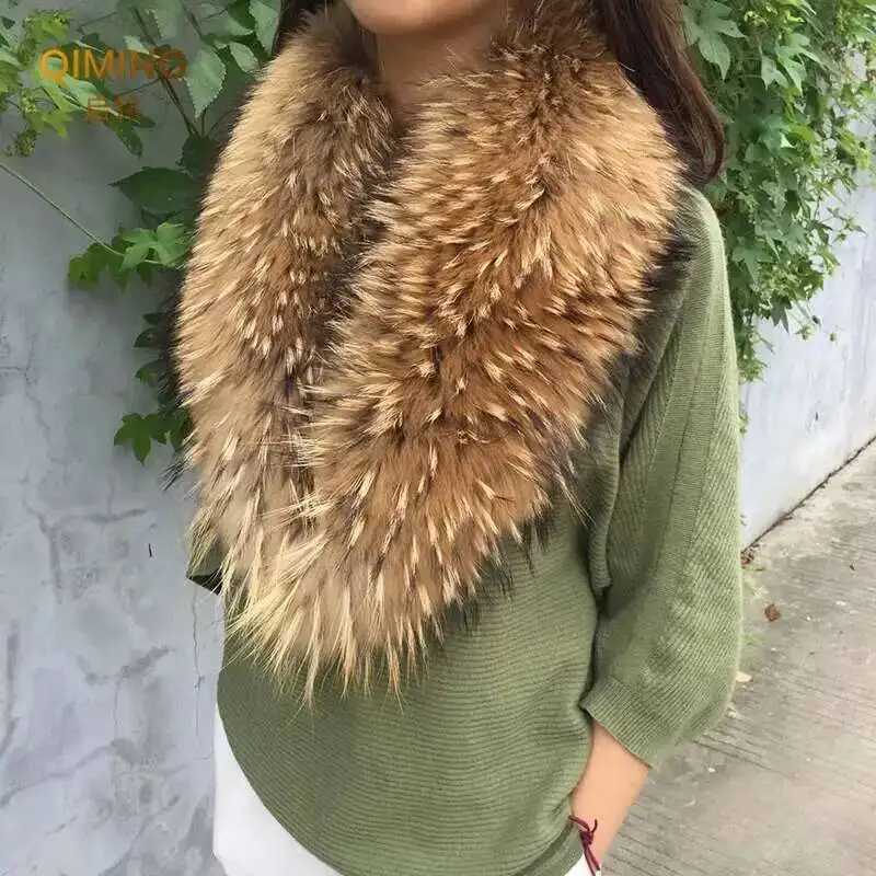 Real Fur Collar Furry Raccoon Fur Scarf Ring Winter Neck Warmer Women Men Jackets Hood Fur Shawl Wraps Fluffy Warm Long Scarf J251129