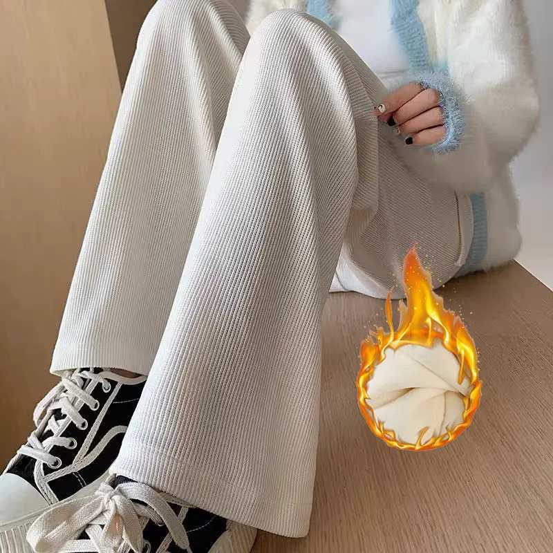 Womens Fleece Wide Leg Pants Winter High Waist Long Pants Loose CasualT251022