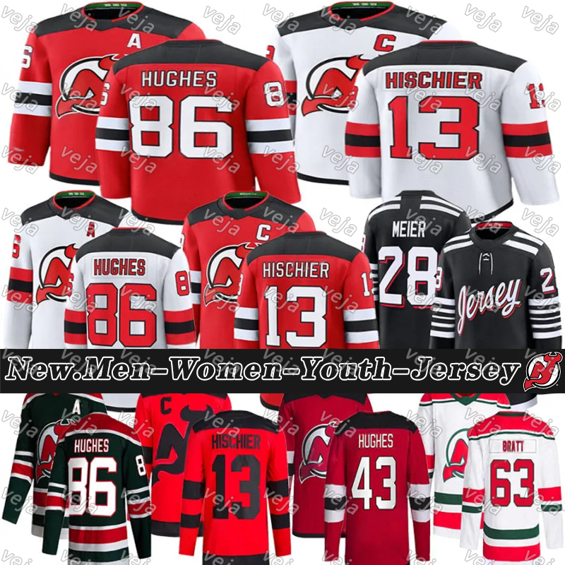 #86 Jack Hughes devilsS jersey #43 Luke Hughes Simon Nemec Jesper Bratt Nico Hischier Jacob Markstrom Dougie Hamilton Ondrej Palat Timo Meier jerseys