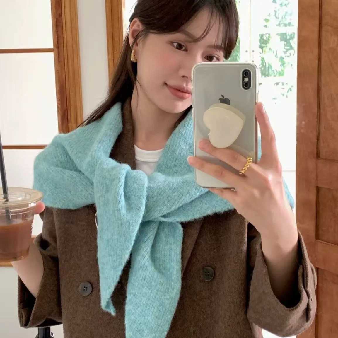 Korean Solid Color Winter Soft Waxy Knitted Triangular Scarf Large Version Shawl Autumn and Winter New Outer Vest Women Scarf J251118